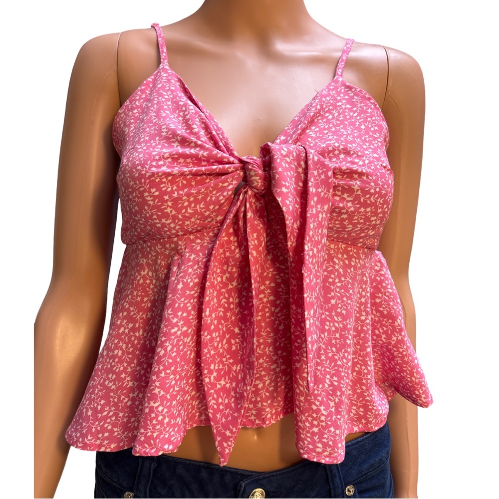 SHEIN Pink Floral Knot Front Cami Top Size 6